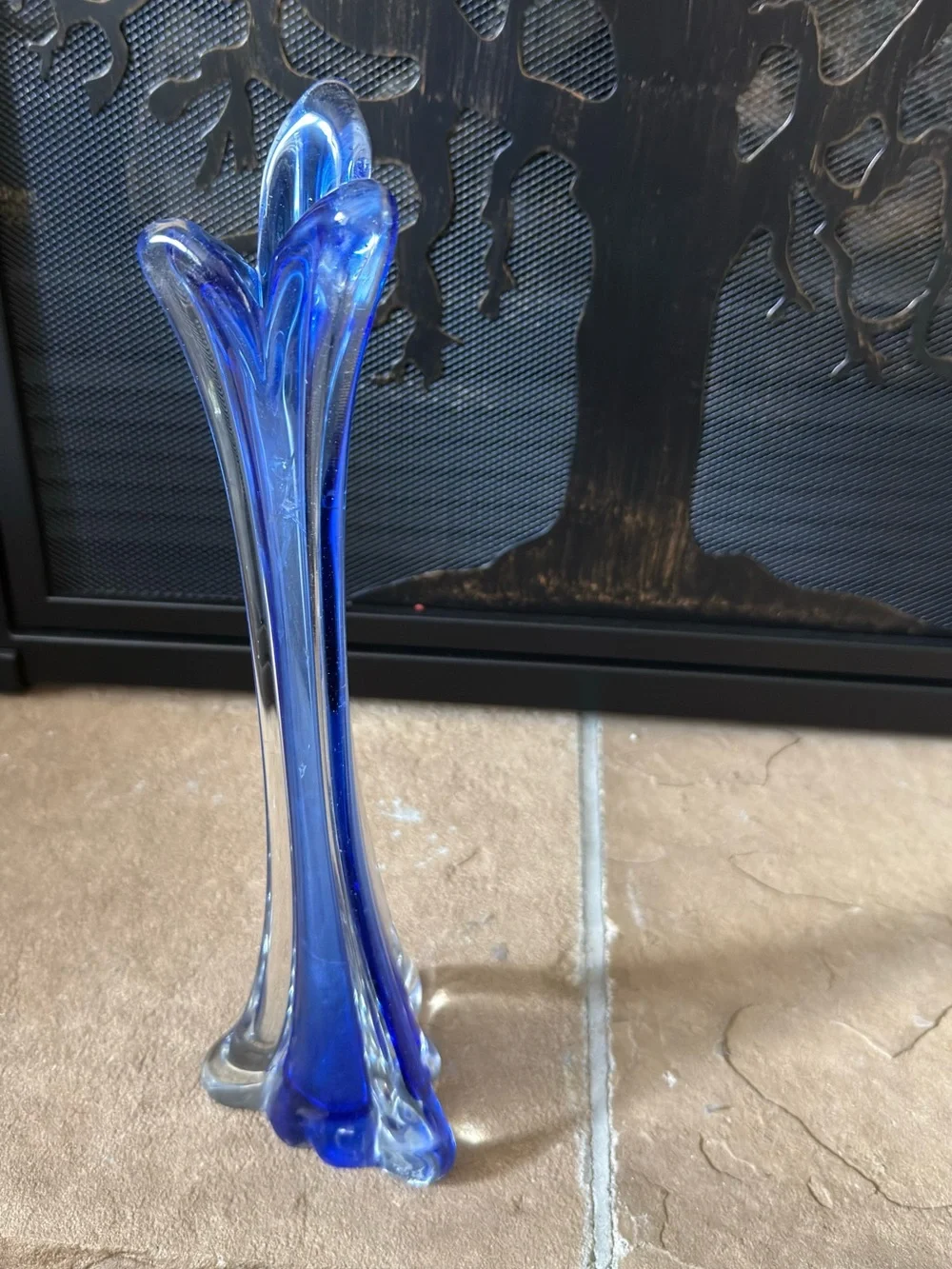 Vintage Mid-Century Modern Handblown Colbalt Blue Swung Finger Vase